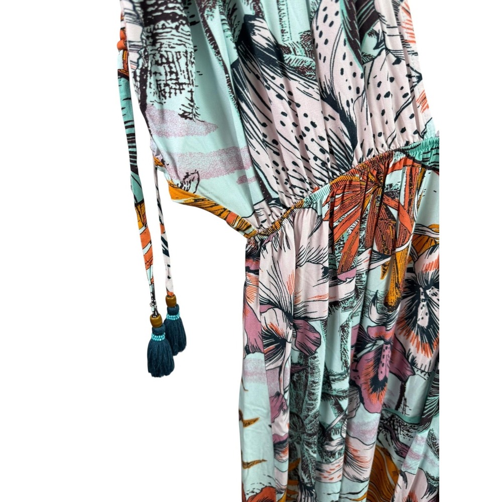 Maaji Dress Womens Large Tropical Maxi Boho Tassel Tie V Neck Beach Cover Up‎ - Picture 7 of 12